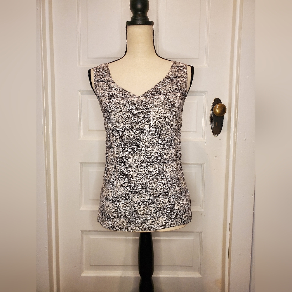 Tory Burch Black White Print Silk Tiered Tank Top